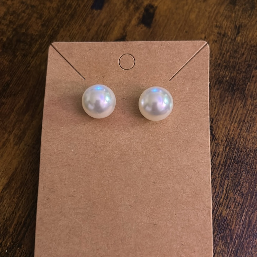 Classic Pearl Stud Earrings - White Faux Pearl